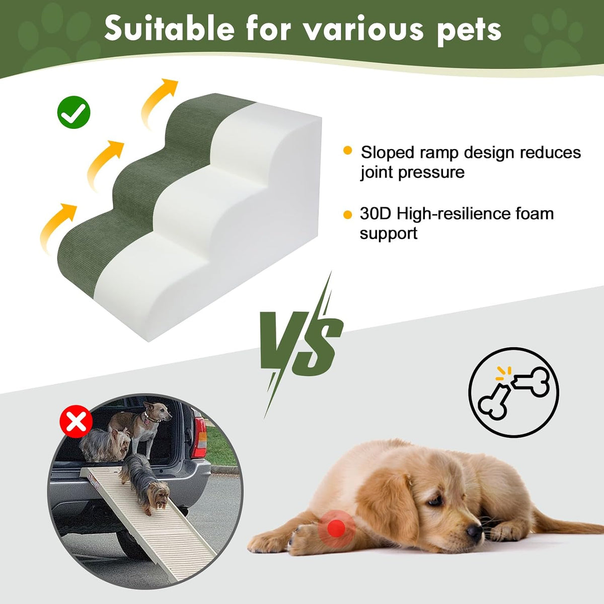 Dog Stairs for Large Dogs 18", Extra Wide Pet Ramp for Bed Couch