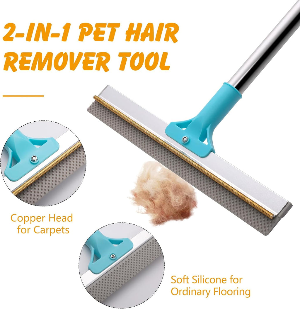 2-in-1 Carpet Rake for Pet Hair, 54" Adjustable Handle
