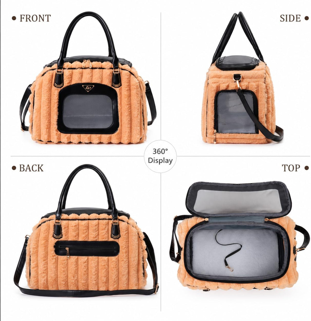 Soft-Sided Pet Carrier for Small Dogs and Cats, Plush Striped Travel Tote with Mesh Windows, Interior Tether, Removable 