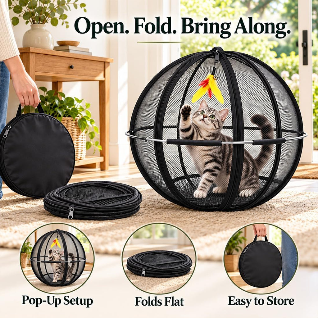 Rolling Cat Hamster Ball for Outside, Giant Mesh Cat Ball Cage Playpen，Blac