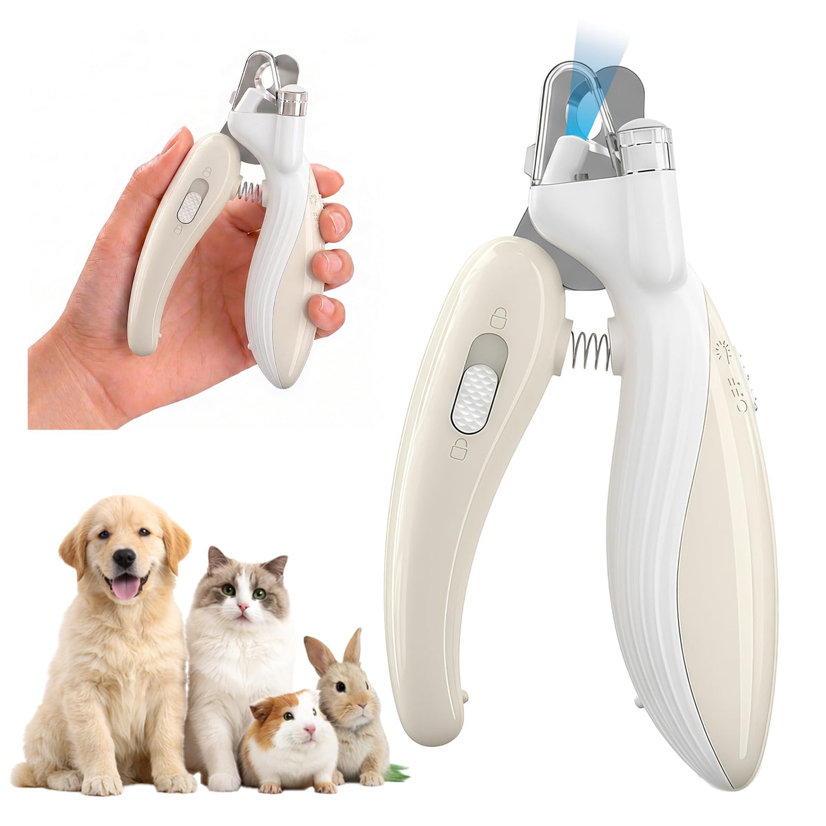 Dog & Cat Nail Clippers with LED Light, Illuminates Nails Helps See Quick, Pet Nail Trimmer with Sharp Stainless Steel Blades, Nail Catcher, Safety Lock for Dog, Cat, Rabbit, Guinea Pig (CoffeeBrown)