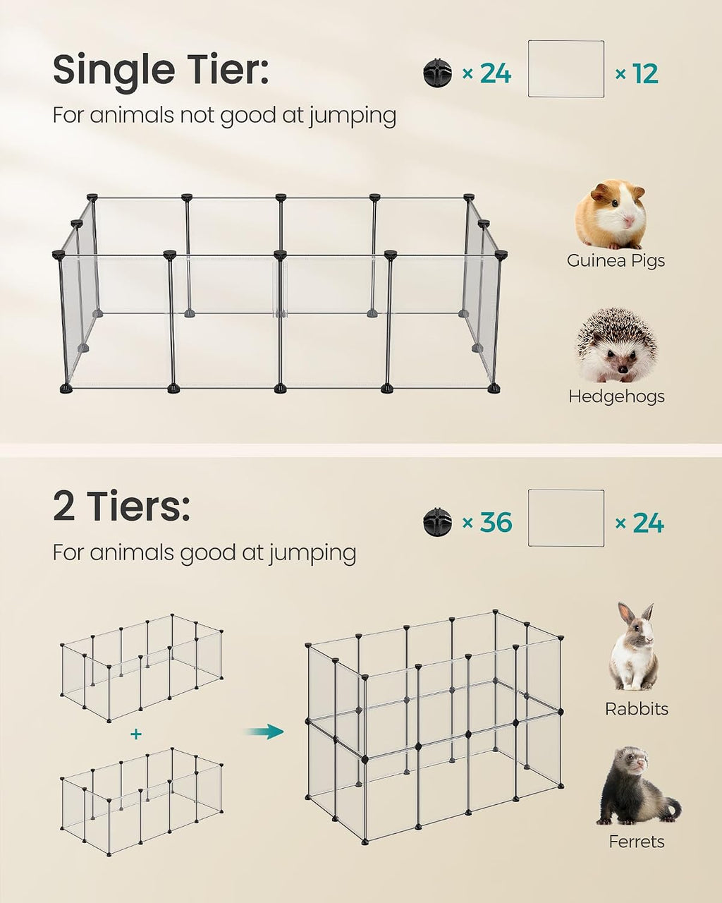 SONGMICS Pet Playpen, Clear Plastic Modular Enclosure, DIY Indoor Fence