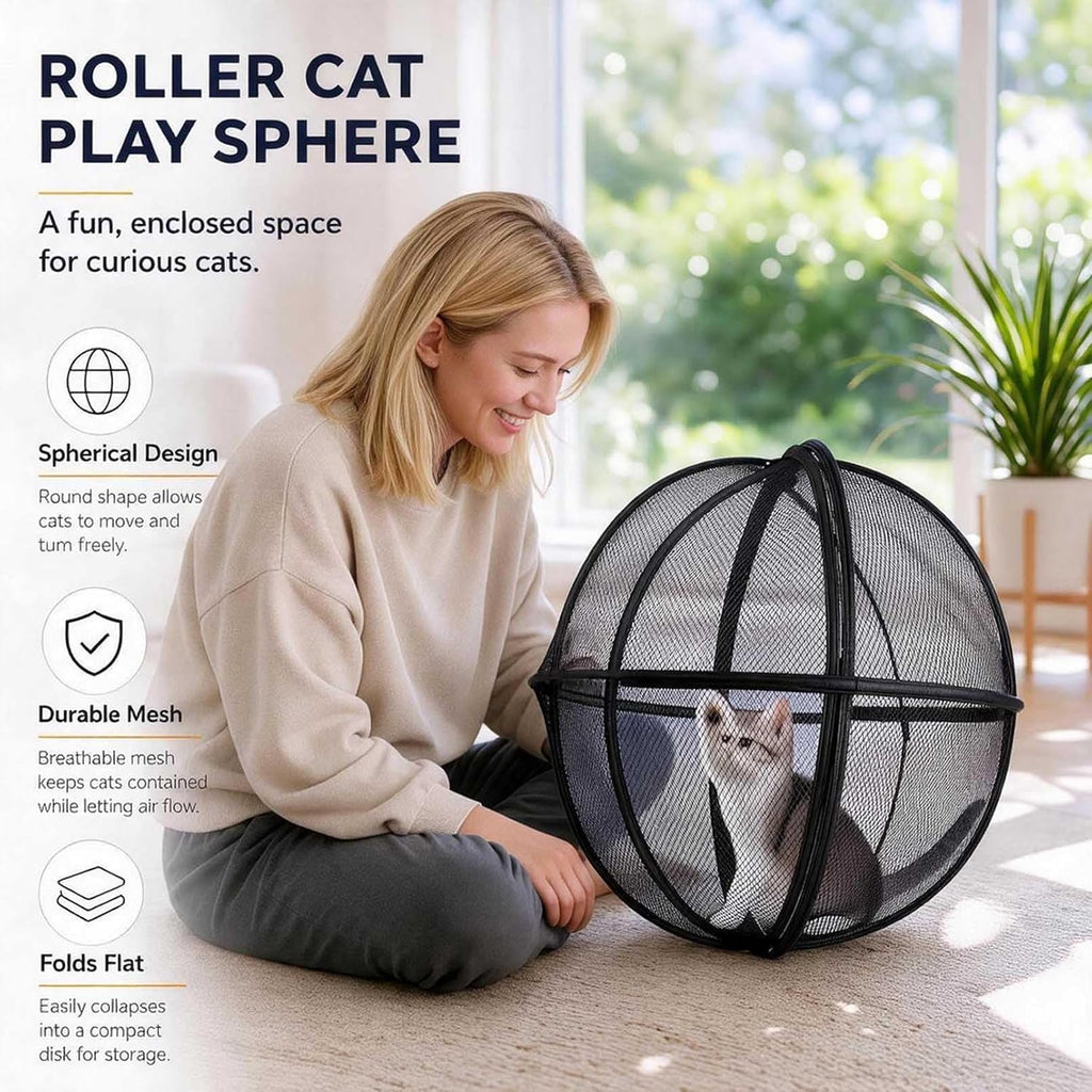 27" Cat Hamster Ball for Outside, Portable Outdoor Cat Enclosure, Collapsible Breathable Pet Rolling Playpen with Zipper