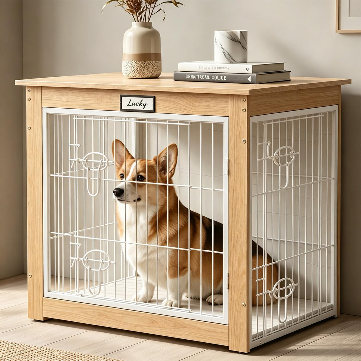 Dog Crate Furniture with Reversible Side Door, 28'' Heavy Duty Wooden Dog Kennel Indoor for Small Medium Dogs, Furniture