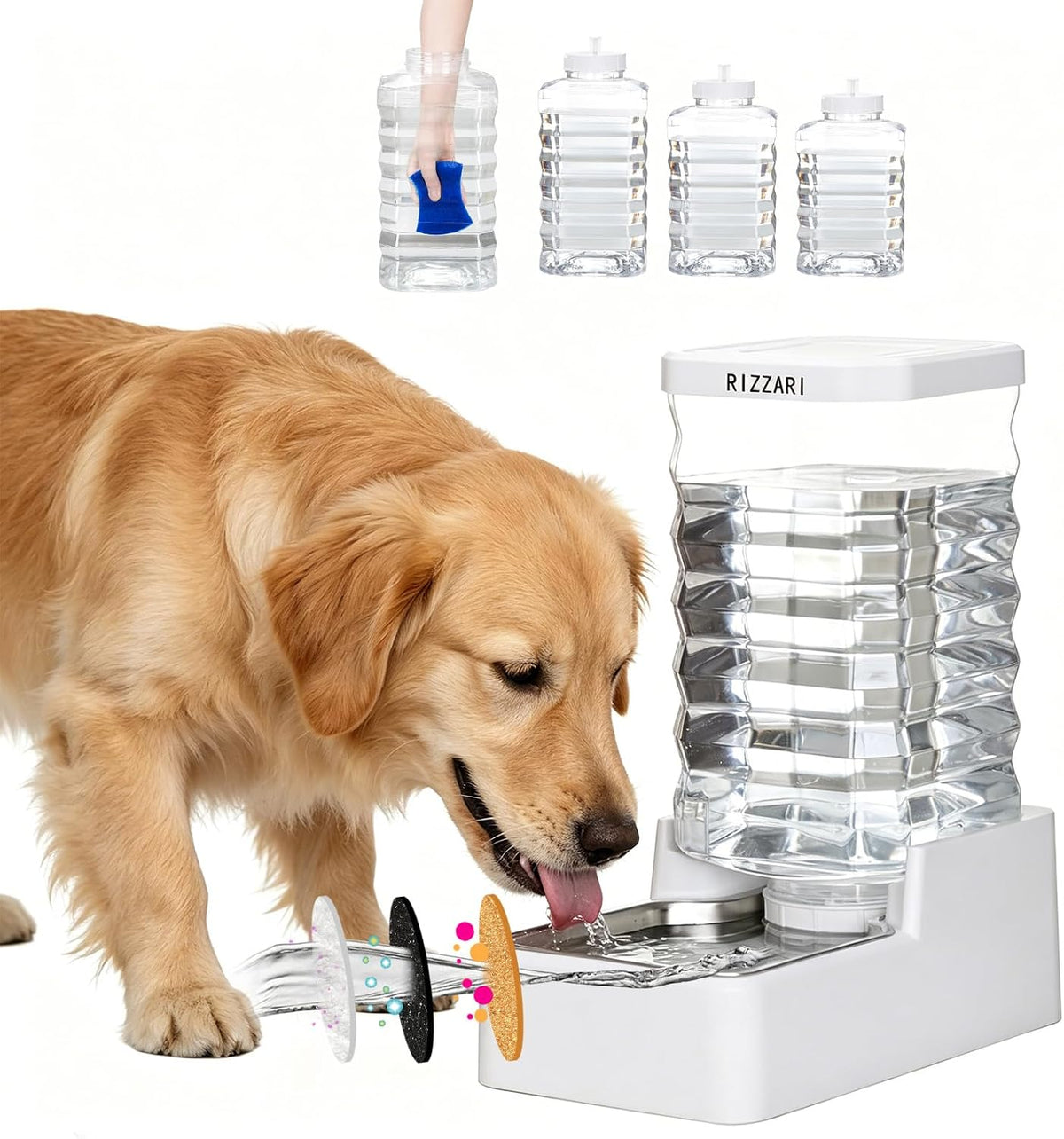 RIZZARI 2.64-Gallon Gravity Pet Water Dispenser:No Filter, No Electricity
