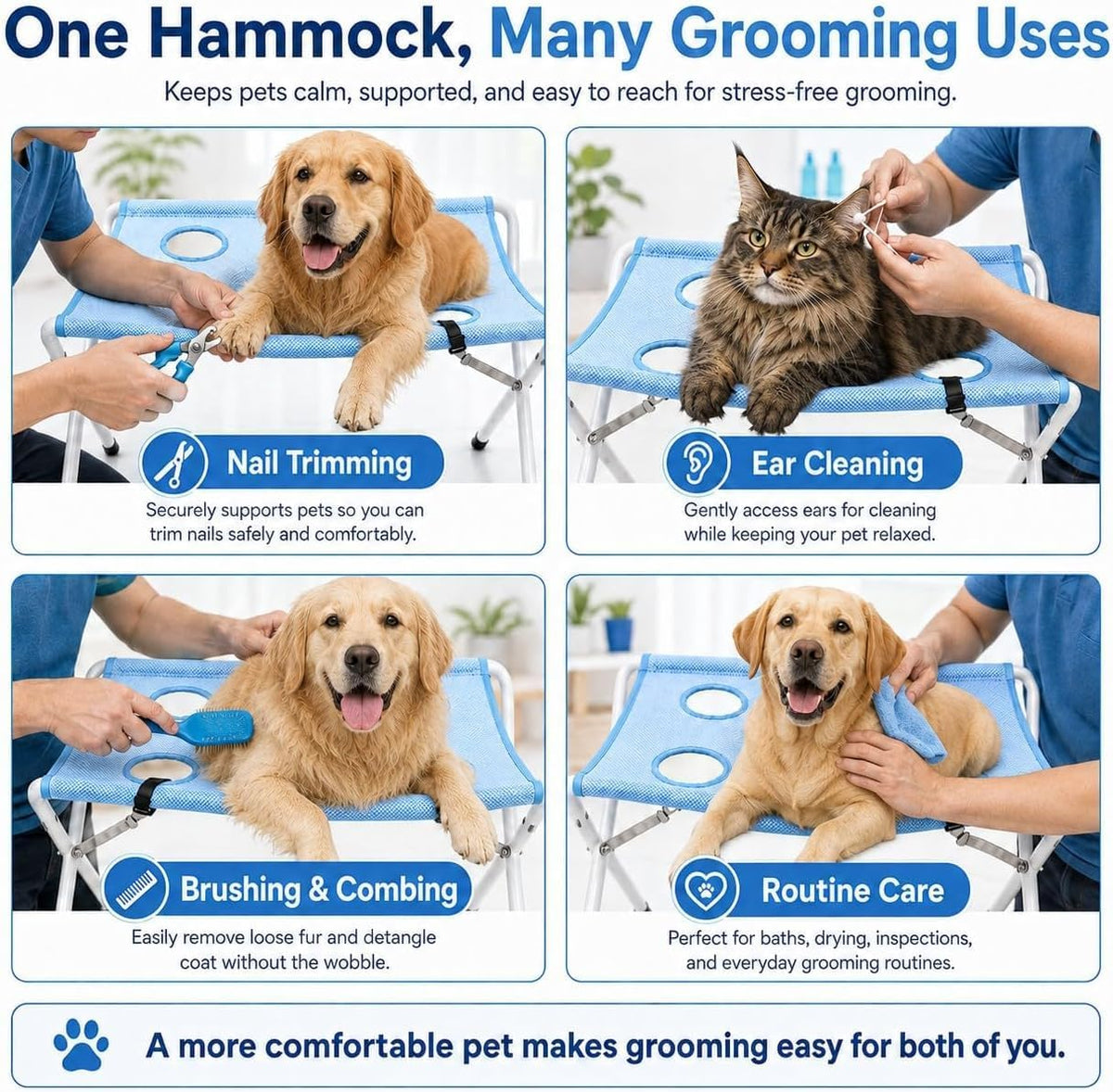 Pet Grooming Hammock with Stand Dog Bath Hammock Foldable Dog Bath Stand