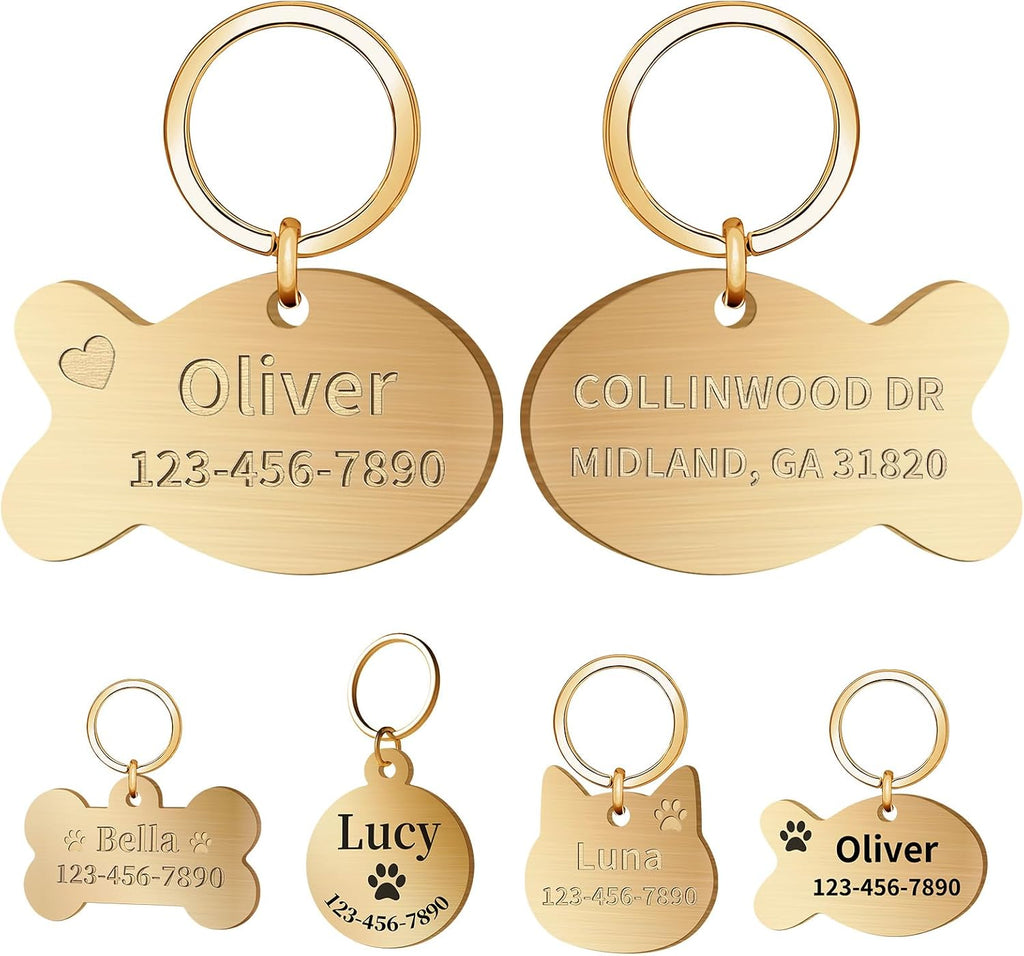 Personalized Brass Dog Tag, Custom Engraved Pet ID Tag Bone