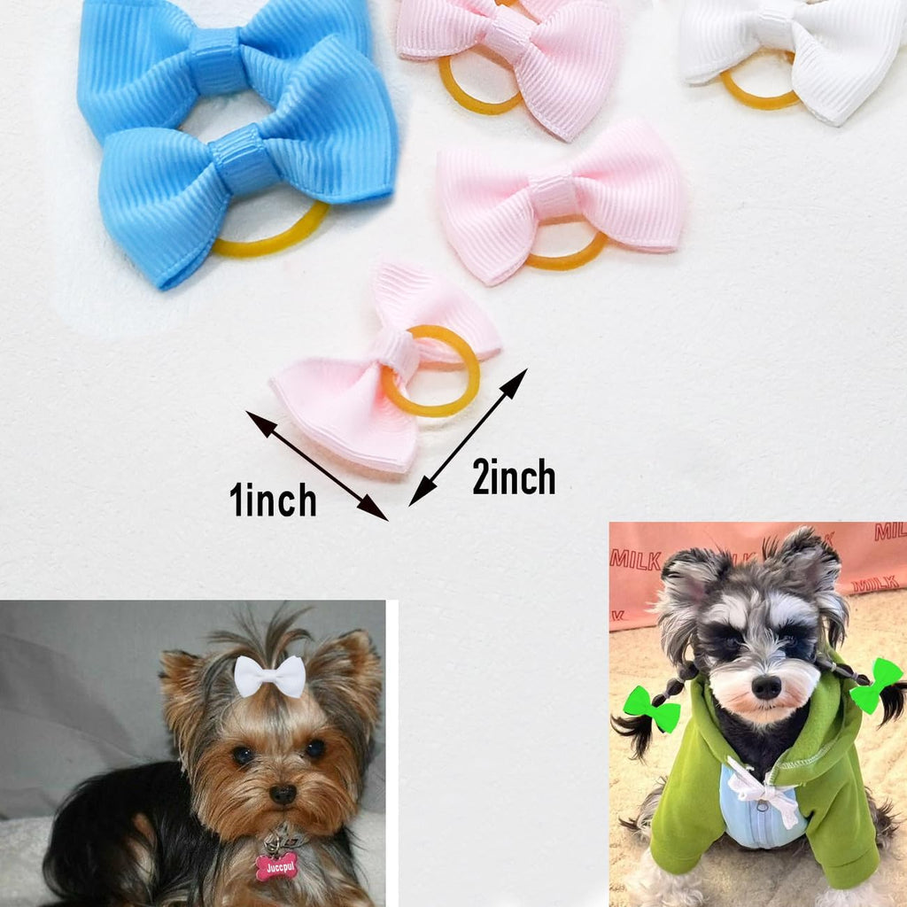 Dog Bows for Ears Small Size Dog Bowknot 2inch Hair Ties Bulk with Rubber Bands Dog Ear Bow Pet Accessories Grooming Pro