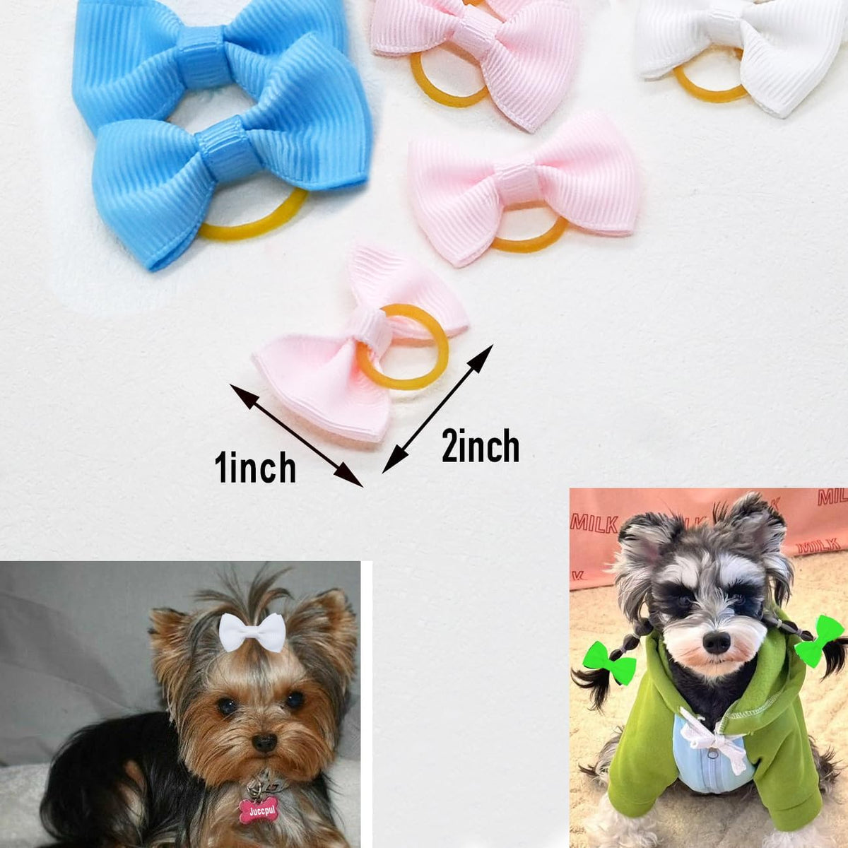 Dog Bows for Ears Small Size Dog Bowknot 2inch Hair Ties Bulk with Rubber Bands Dog Ear Bow Pet Accessories Grooming Pro