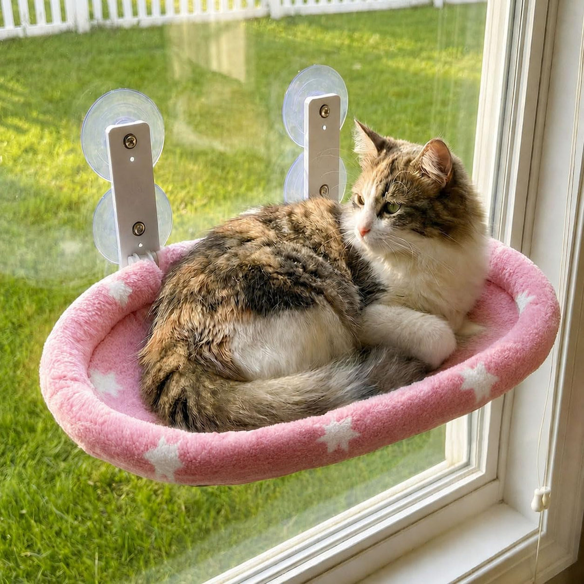 Cat Window Perch Hammock - Glow in the Dark Cordless Foldable Pet Bed with Sturdy Metal Frame & Strong Suction Cups, Sta