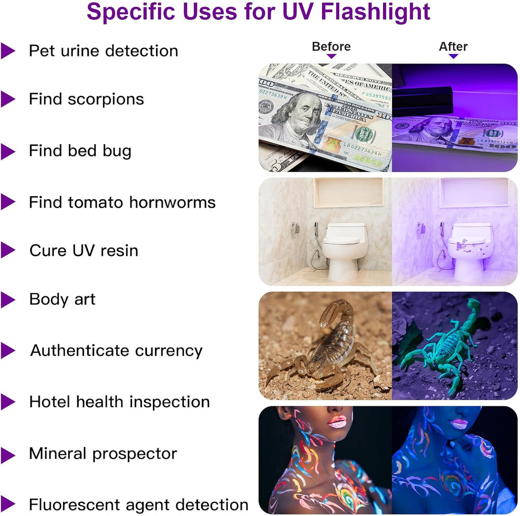 COSOOS 2 Pack UV Flashlight, 12 LED Handheld Blacklight Flashlight 395nm Mini Light Torch Detector for Dog Pet Urine Sta