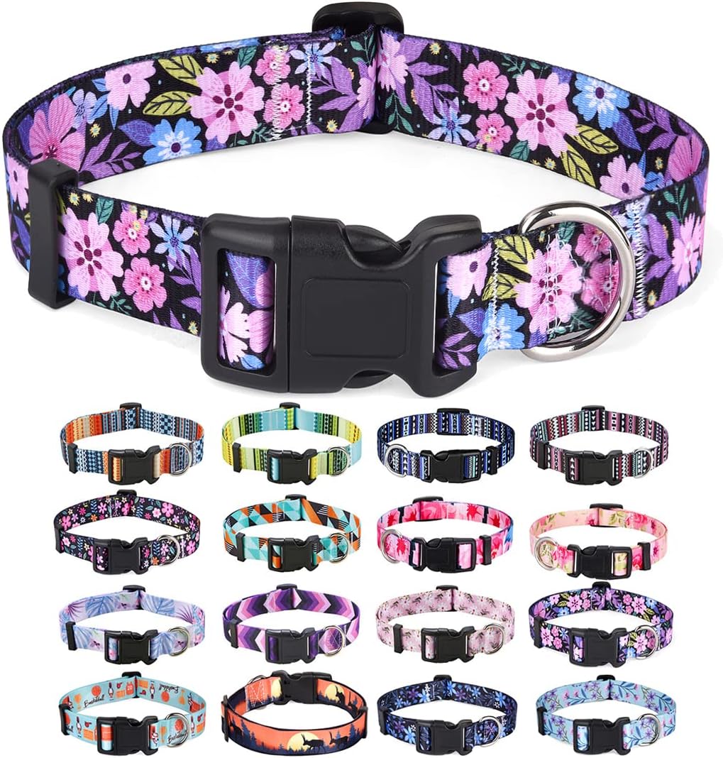 Mihqy Dog Collar for Small Dogs, Fashion Design, Floral Pink,S