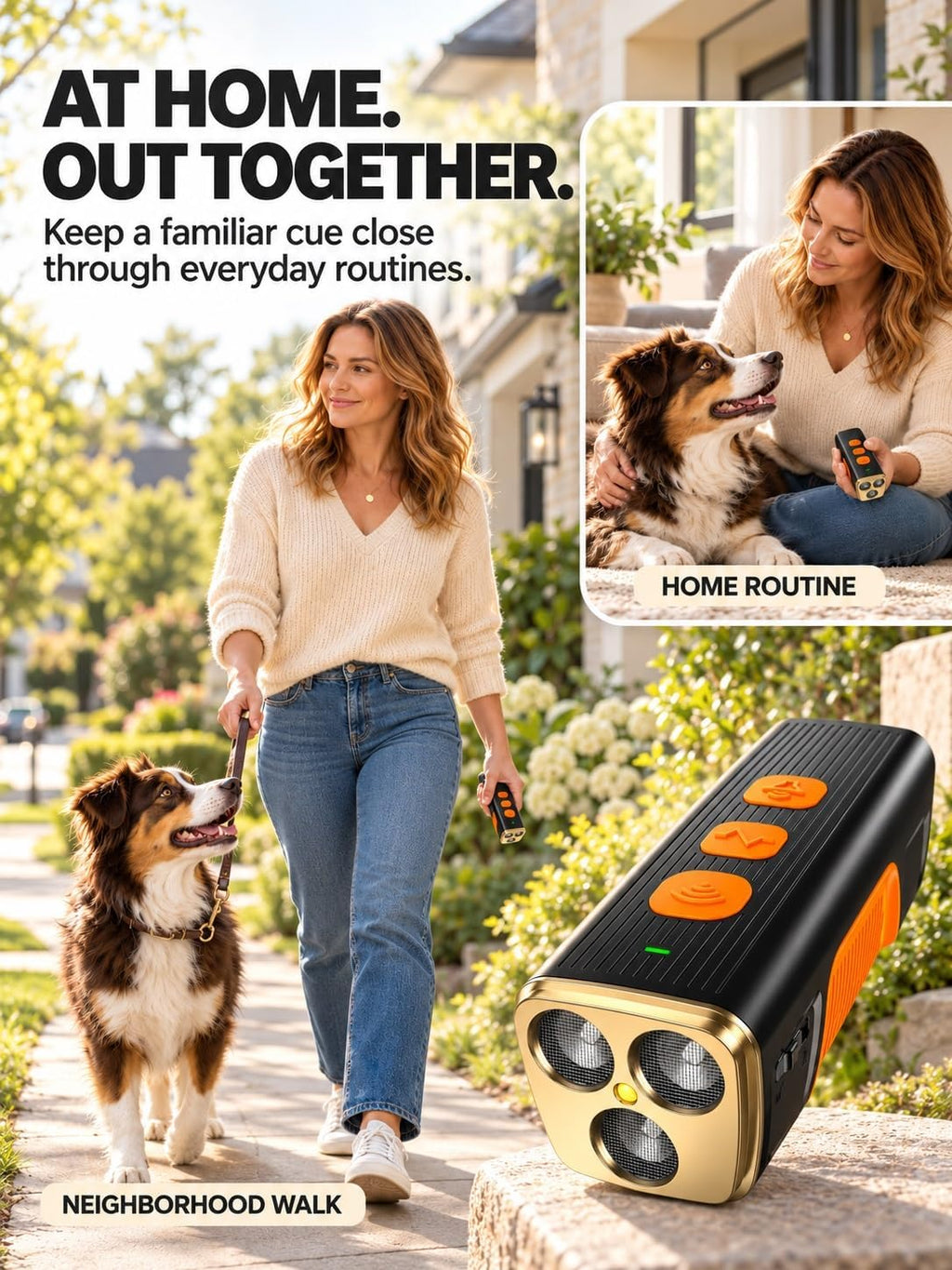 Ultrasonic Dog Bark Deterrent Device with LED Flashlight & Beep