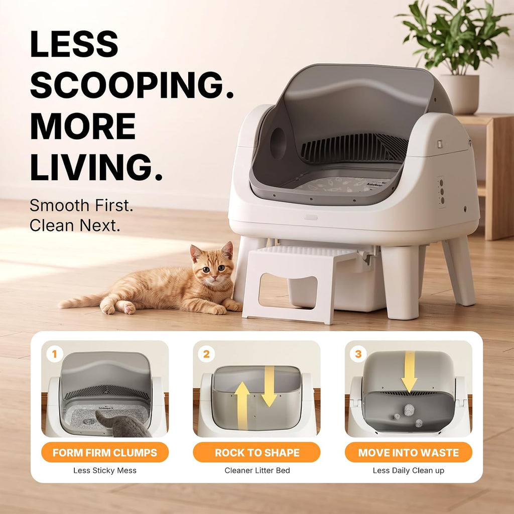 Automatic Cat Litter Box with Wide Open-Top & Easy-Access Step for Cats 3–17 lb, Self Cleaning Cat Litter Box with 8L Wa