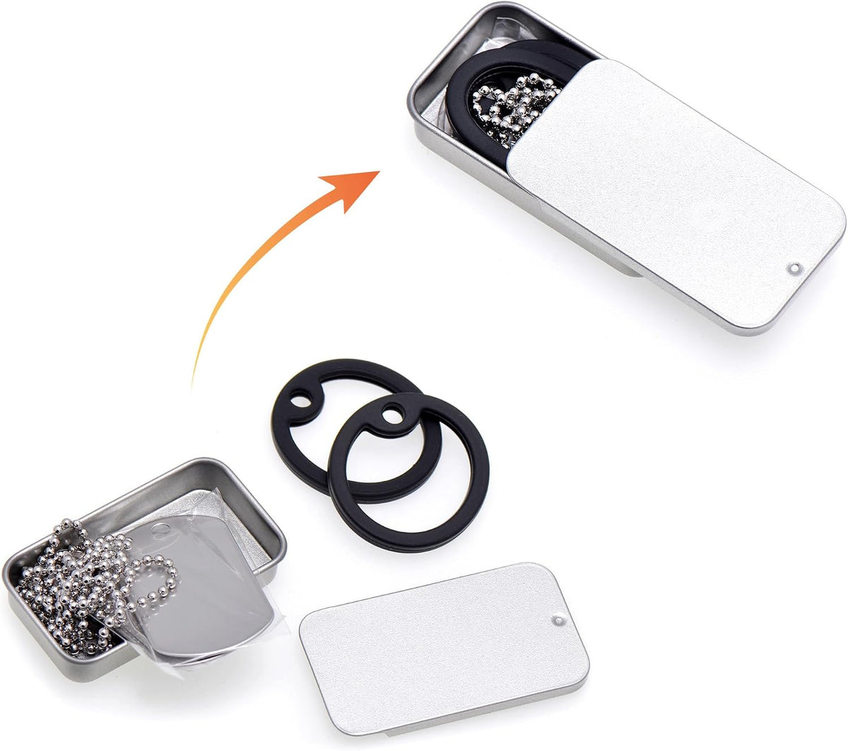 U.S. Military Dog Tags Set Complete with Chains & Black Silencers