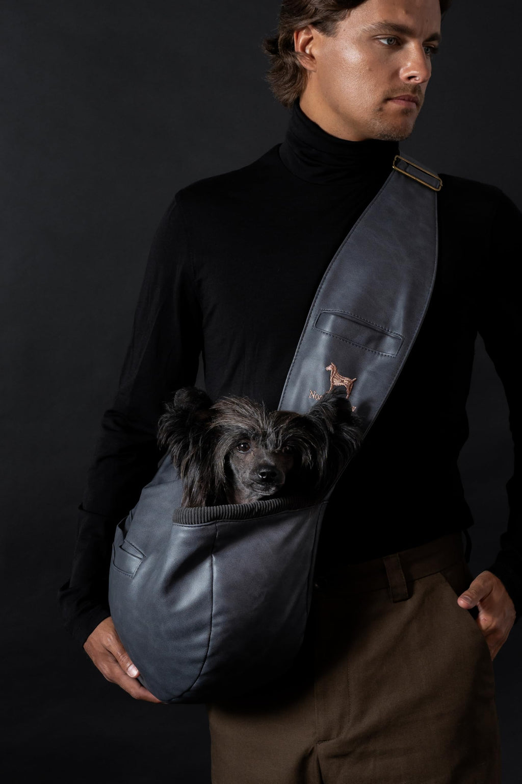 Noah & Paw Dog Sling Carrier for Dogs & Cats 3-10 lb (Faux Leather, Zipper)