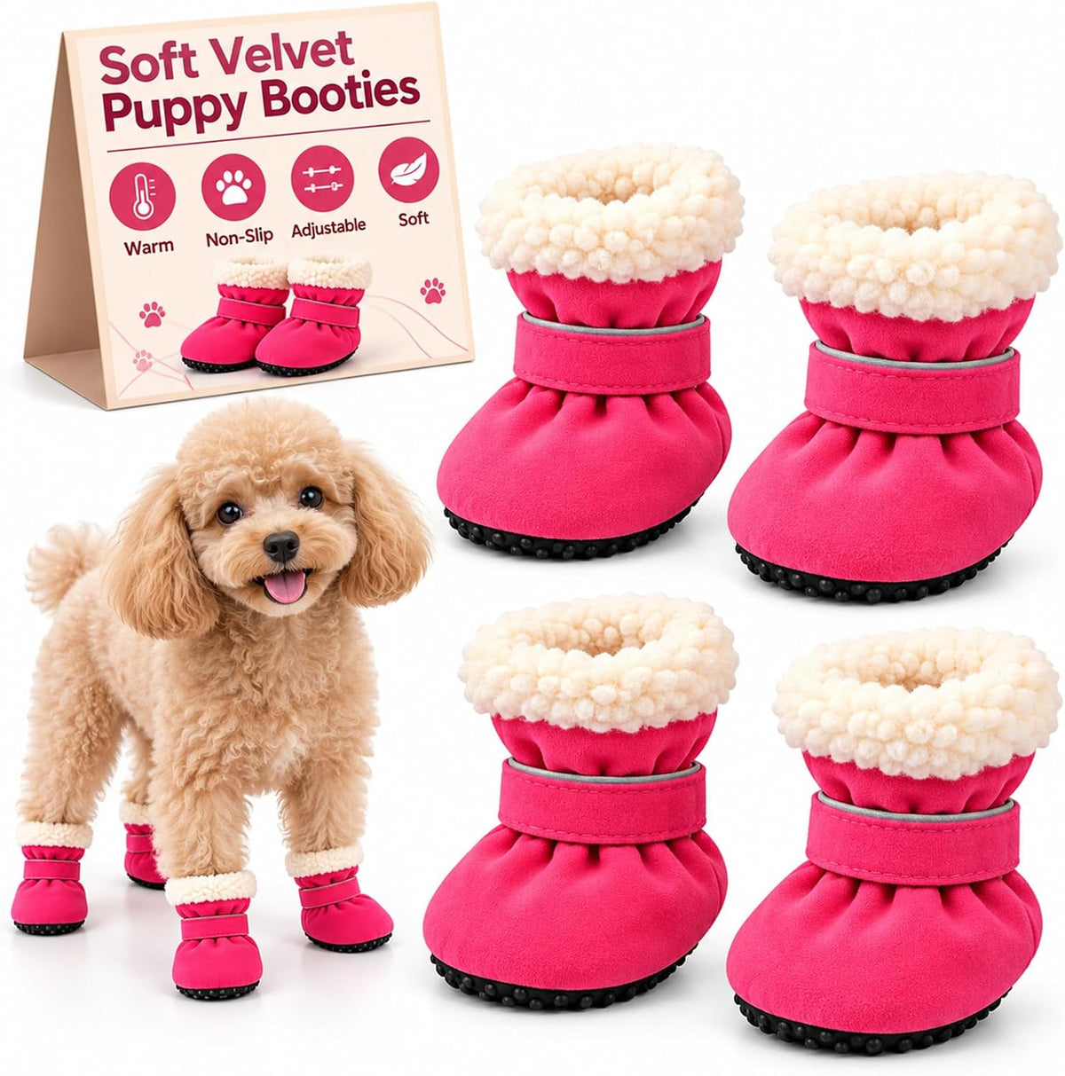 Soft Velvet Puppy Booties Warm Non-Slip Paw Covers for Small Dogs(Black,M)