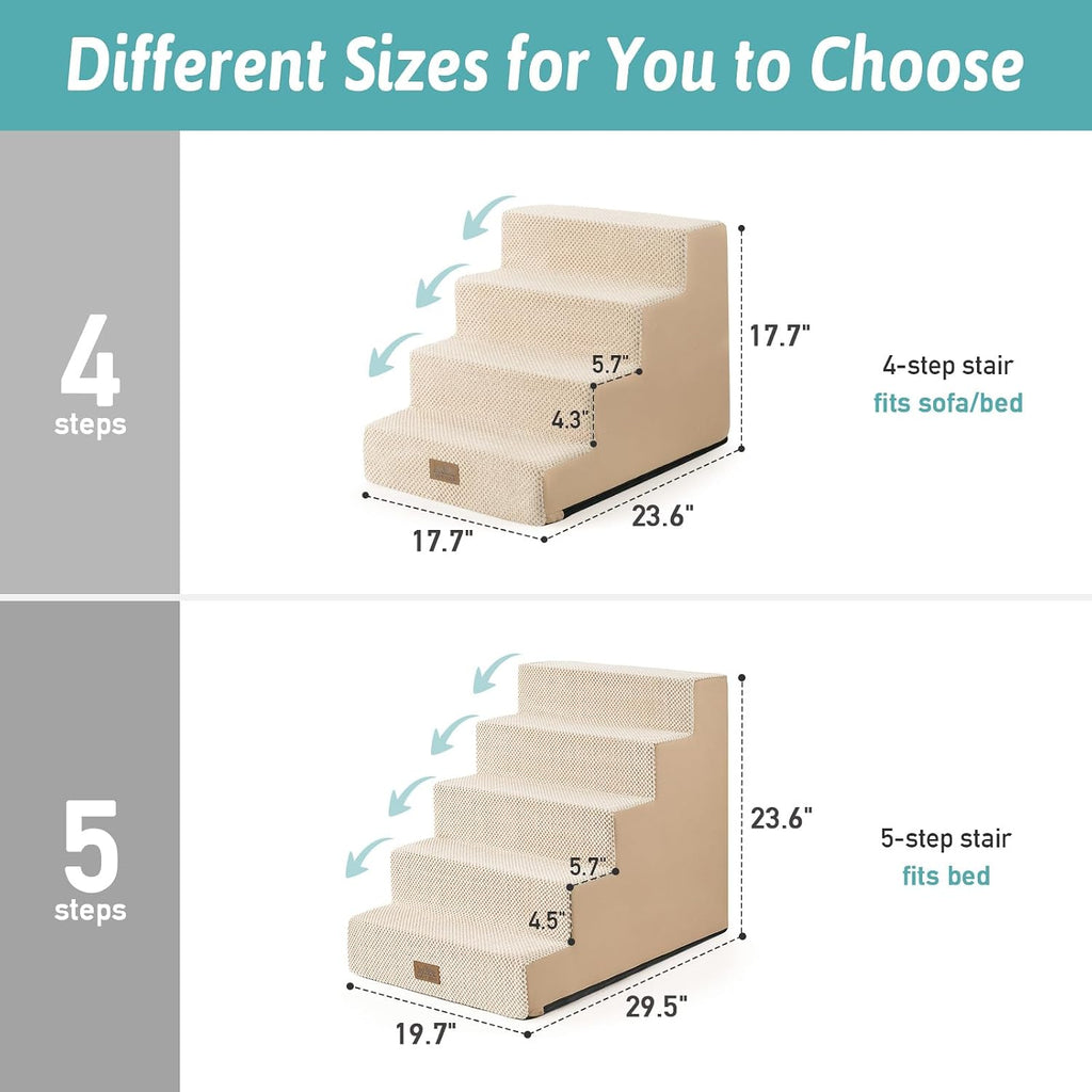 COZY KISS Dog Stairs for Small Dogs, 4 Step Pet Stairs for Beds & Couches