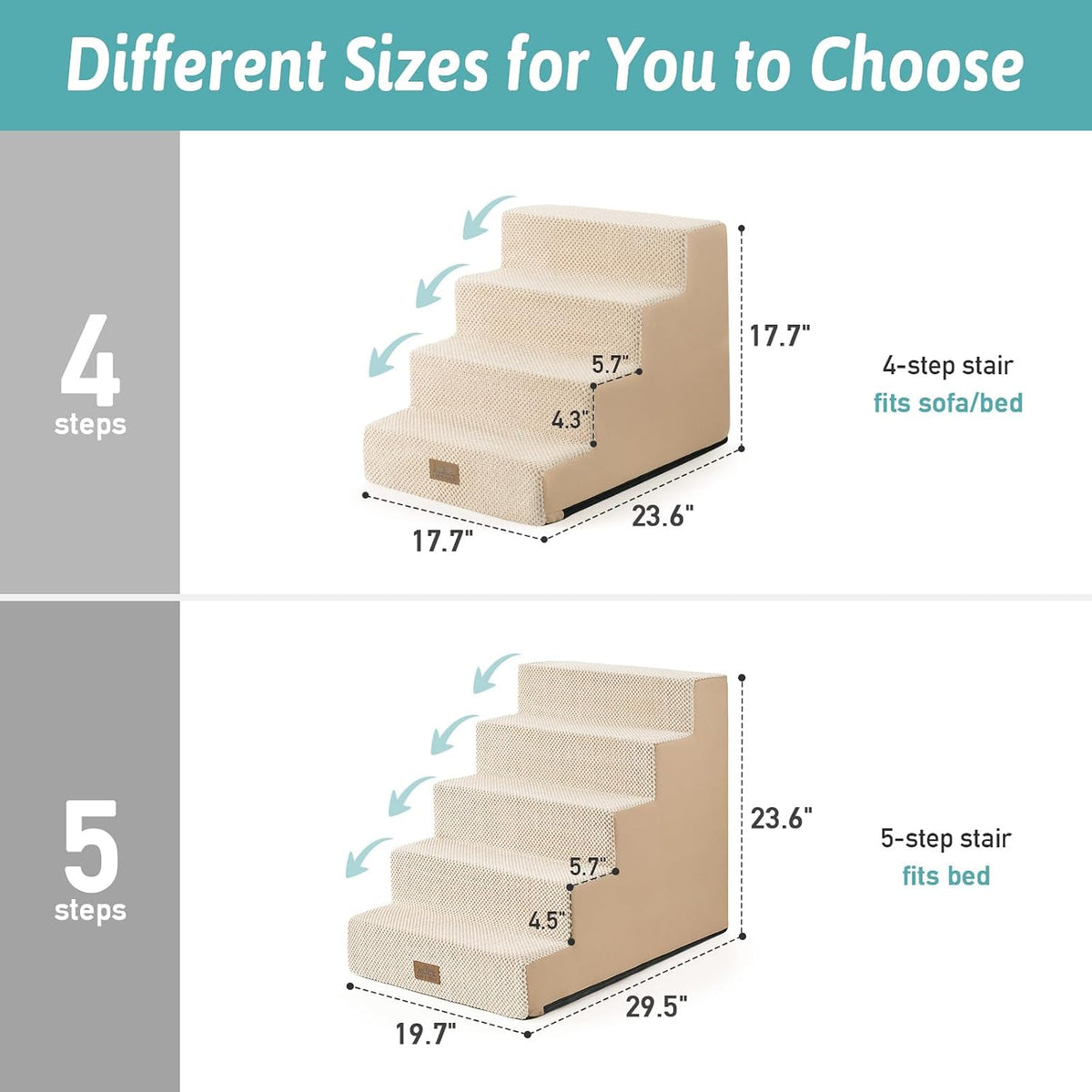 COZY KISS Dog Stairs for Small Dogs, 4 Step Pet Stairs for Beds & Couches