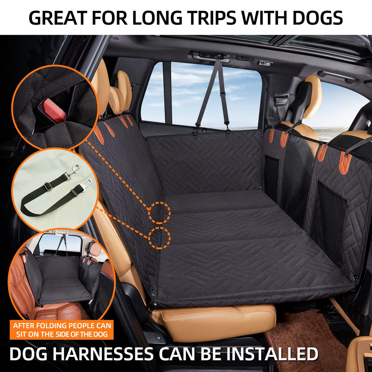 YJGF Hard Bottom Dog Car Seat Cover for Back Seat,Seat Extender for Dogs