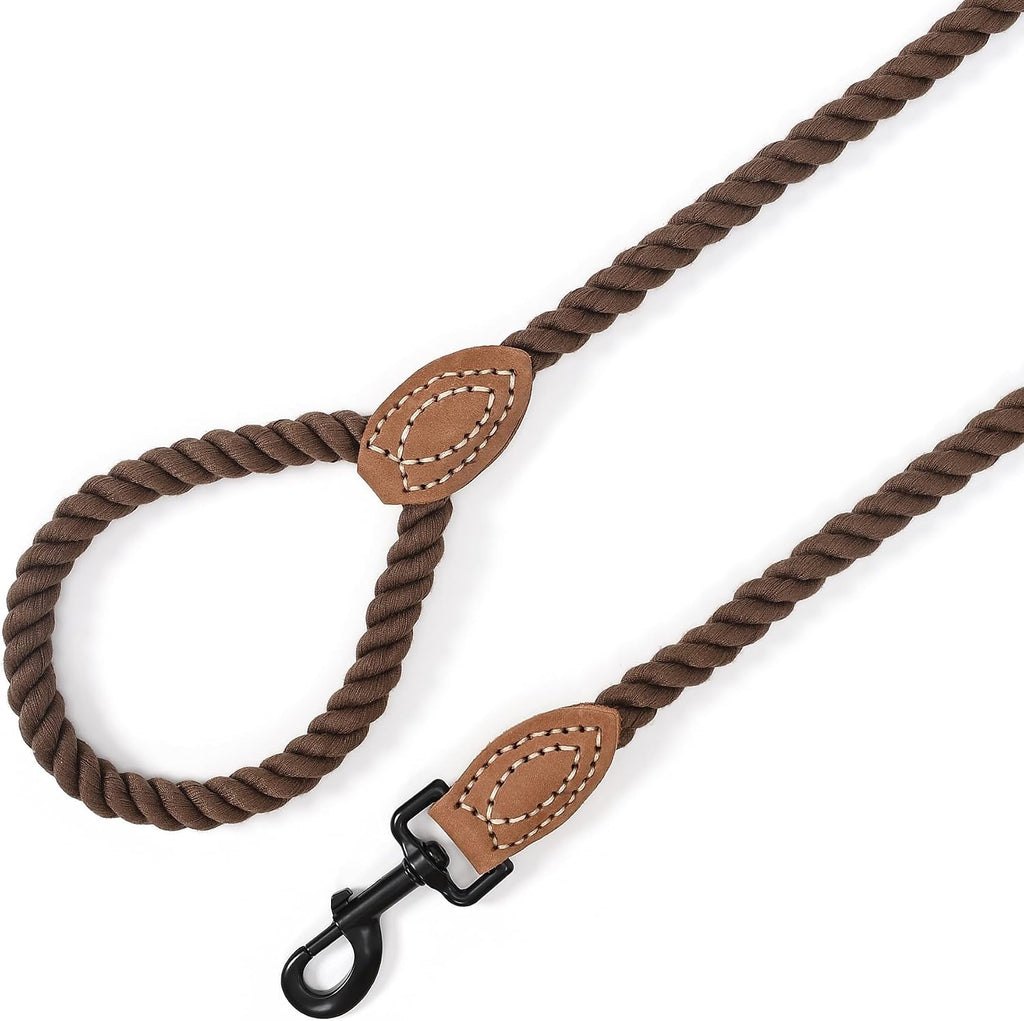 Mile High Life Dog Leash Braided Cotton Rope with Leather-Reinforced Ends