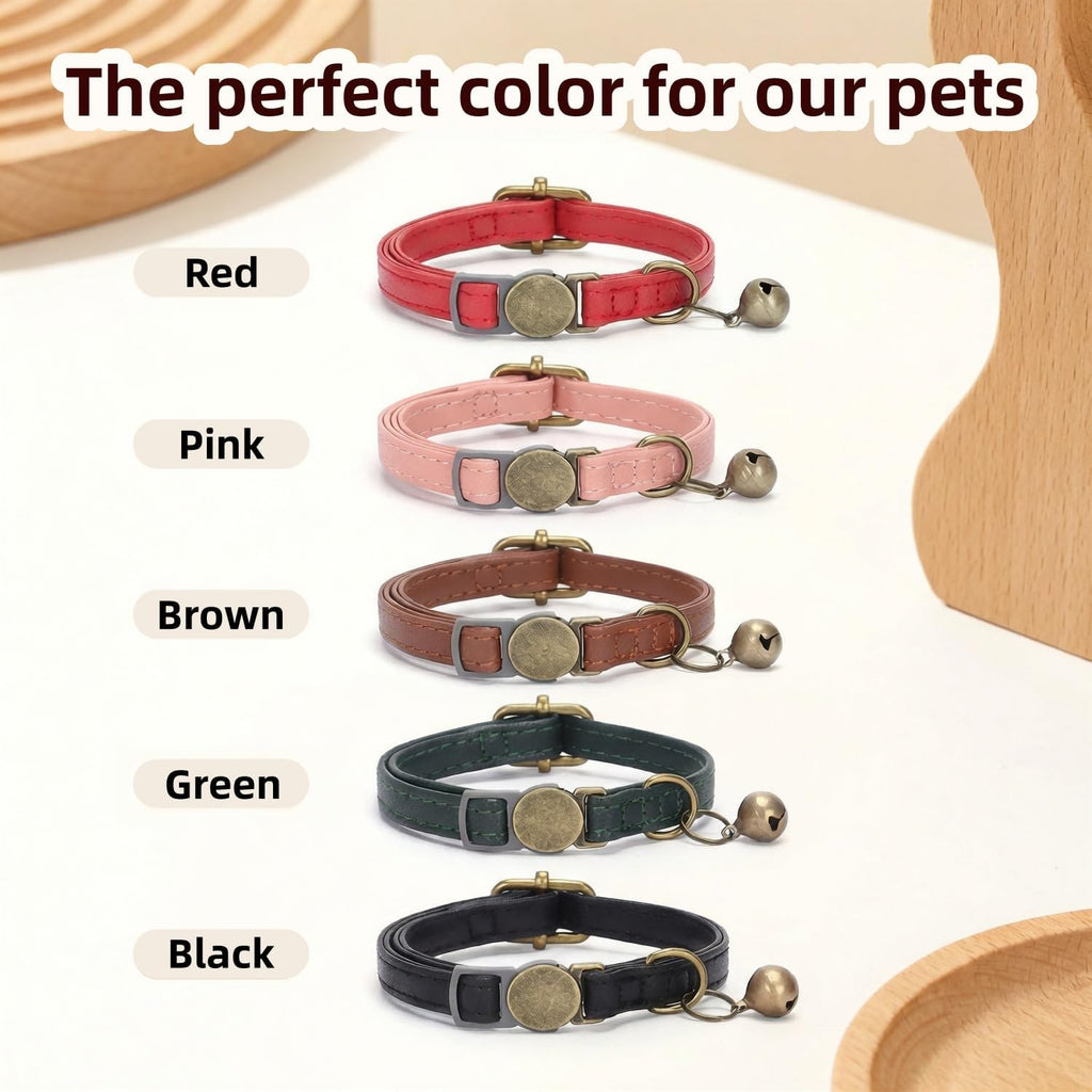 THAIN Leather Cat Collar with Bell Breakaway- Adjustable, Durable, Retro Bell fit Most Cats and Kittens (Brown)