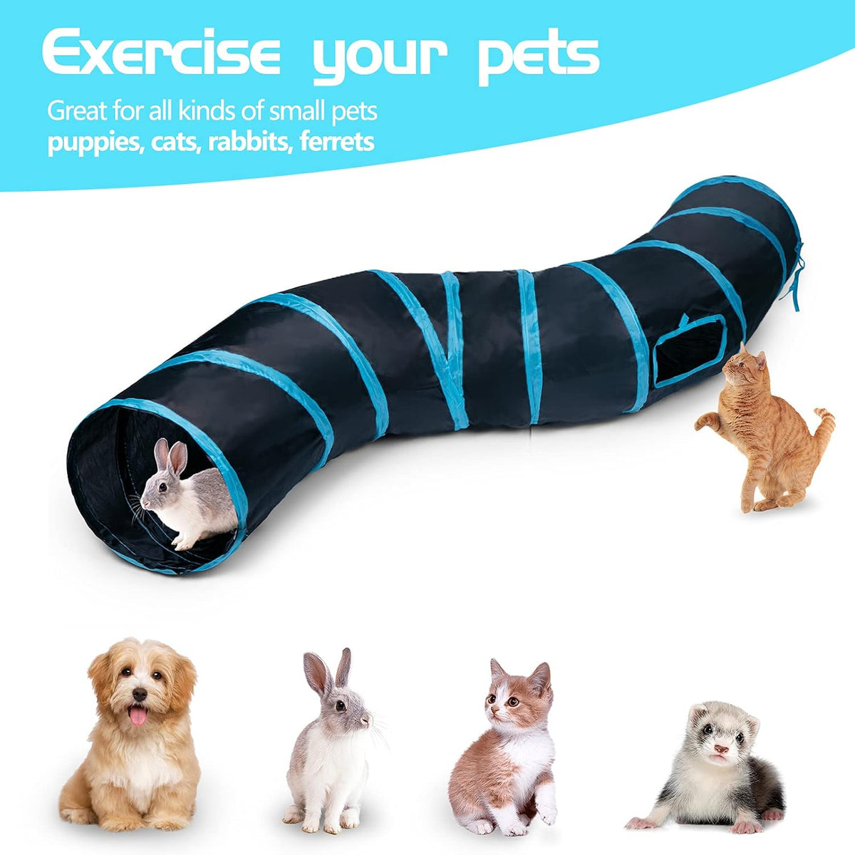 Sheldamy Cat Tunnel, S-2-Way Cat Tunnels for Indoor Cats, Collapsible Cat Play Tunnel, Interactive Toy Maze Cat House wi