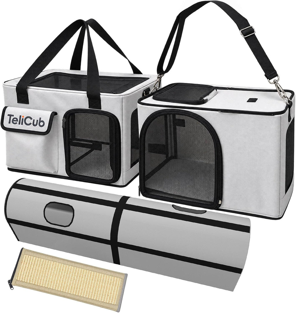 2-Pack Cat Carriers for Travel, Cat House with Scratcher & Tunnel