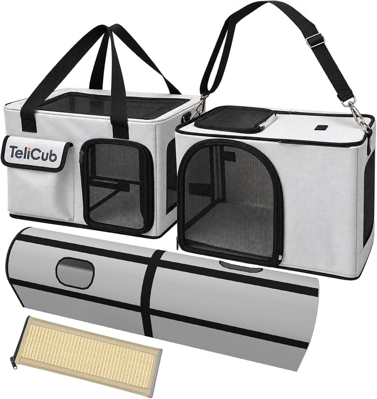 2-Pack Cat Carriers for Travel, Cat House with Scratcher & Tunnel