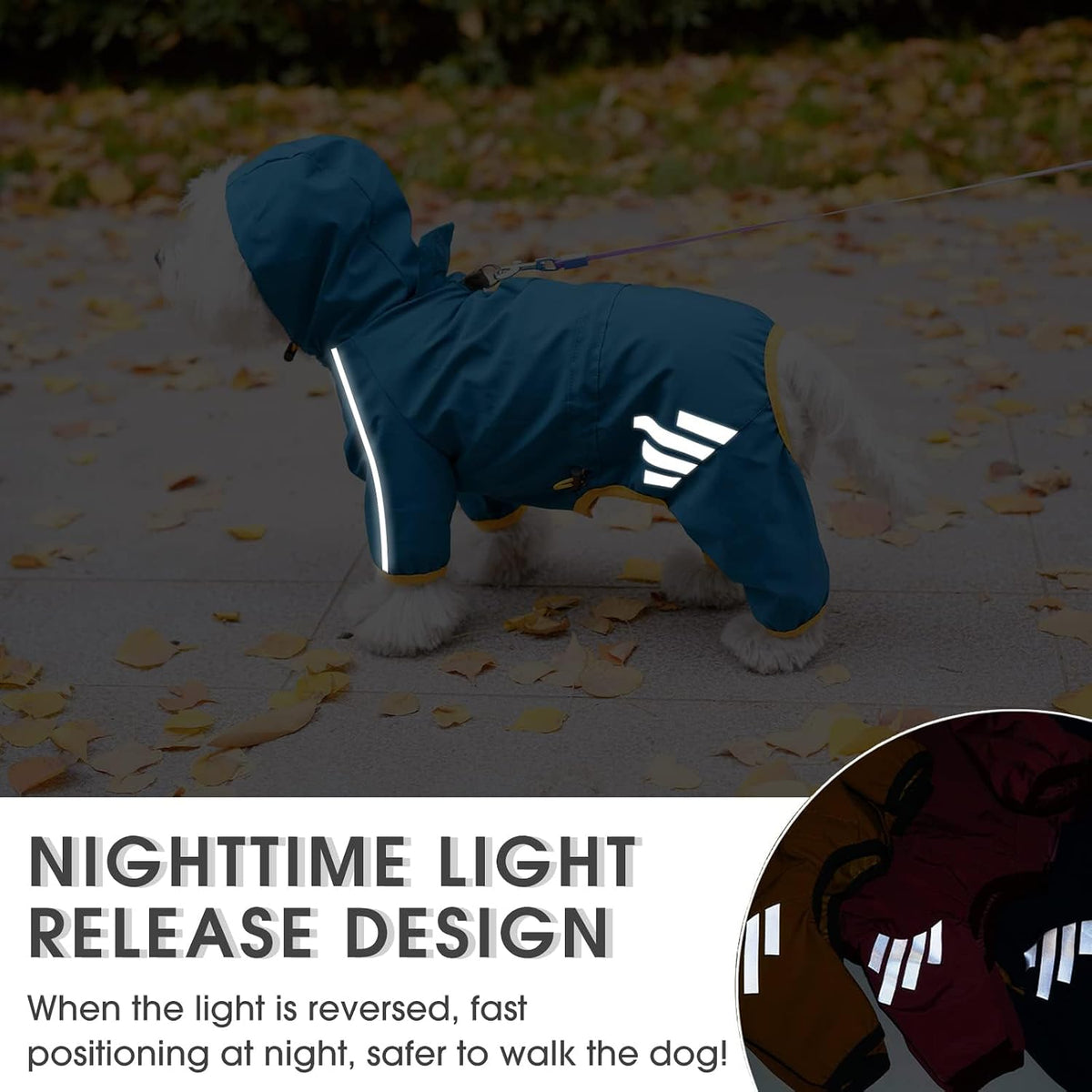 Dog Raincoat, Waterproof Dog Rain Jacket with Hood, Rain Coat with Leash Hole, Reflective Strap for Small Medium Dogs, O