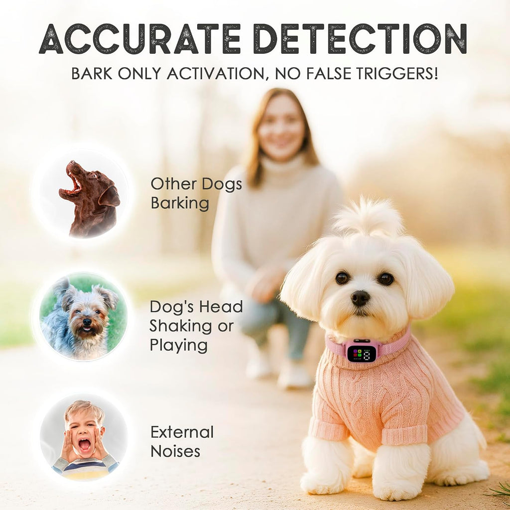 Tiny Bark Collar for Small Dogs 5-15 lbs and Puppies - No Shock Anti Barking Collar - Rechargeable Smart Collar for Dog 