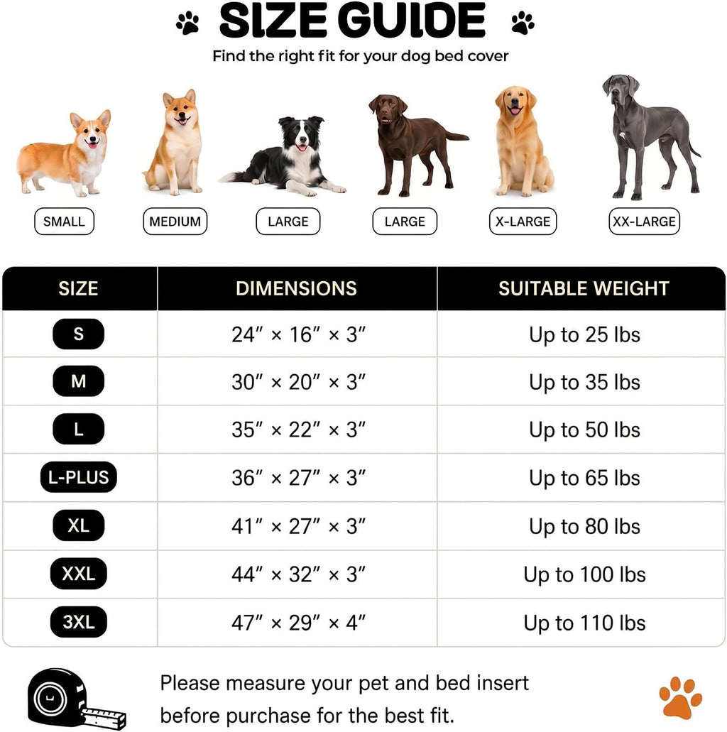 Dog Bed Covers Replacement Washable, Soft Removable Cover Zippered for Pets