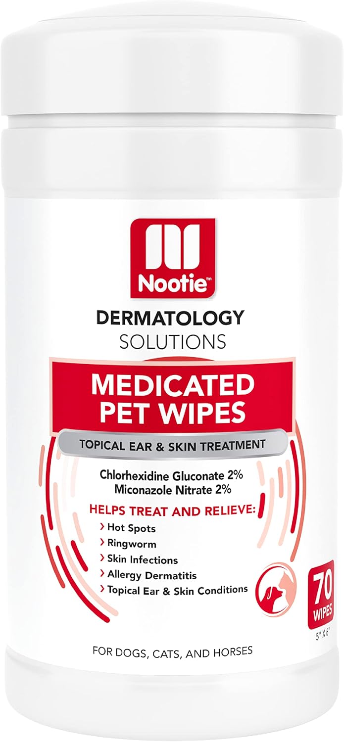 Nootie Medicated Dog Wipes, 2% Chlorhexidine and 2% Miconazole Formulated Pet Wipes for Dogs and Cats - 5"x 6" Size XL W