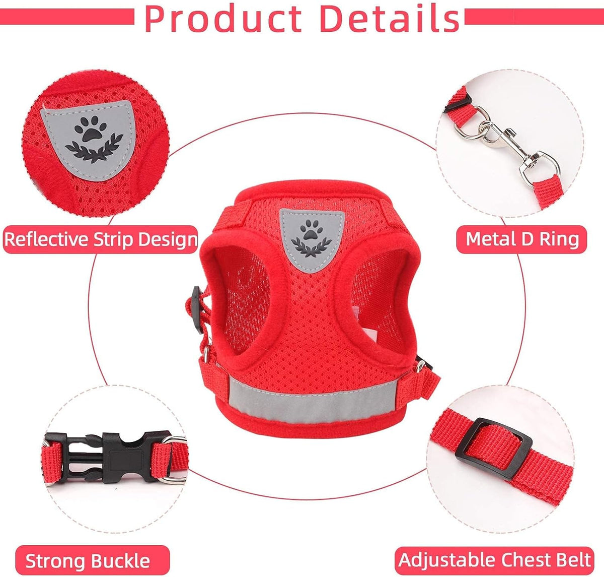 Cat Vest Harness and Leash Set, Escape Proof Kitten Harness Red XS