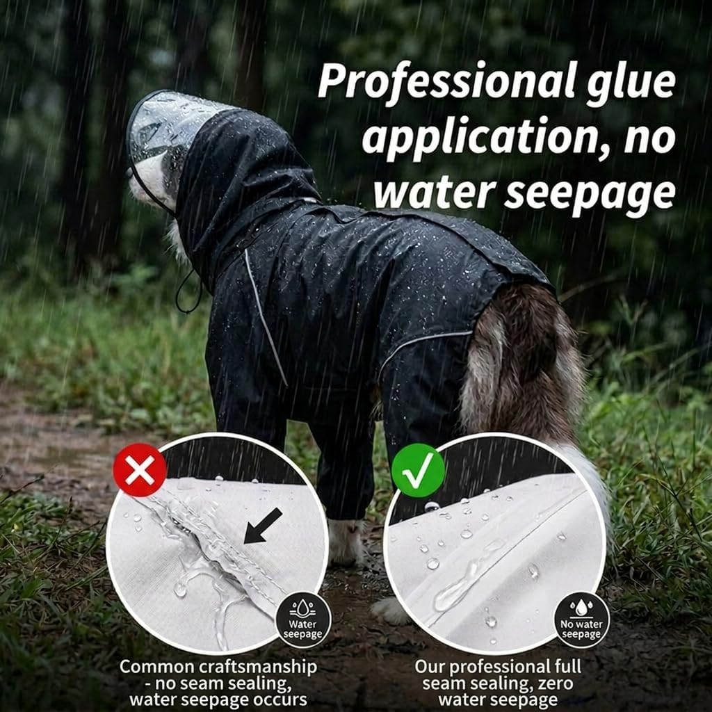Dog Raincoat for Medium Large Dogs,rain Jacket Coat, Full Leg Coverage Waterproof Rain Suit with Detachable Hood & Tail,