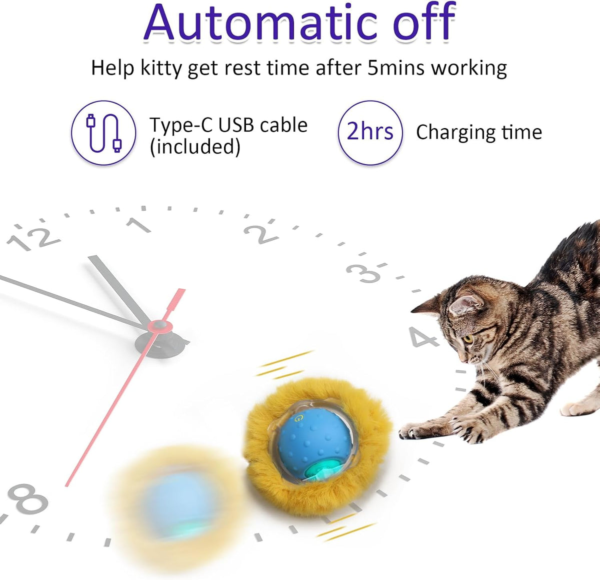 Giociv Interactive Cat Toys Ball Fast Rolling in Pouch, Motion Activate Chirping Cat Toy Hide and Seek Mouse Catching Ga