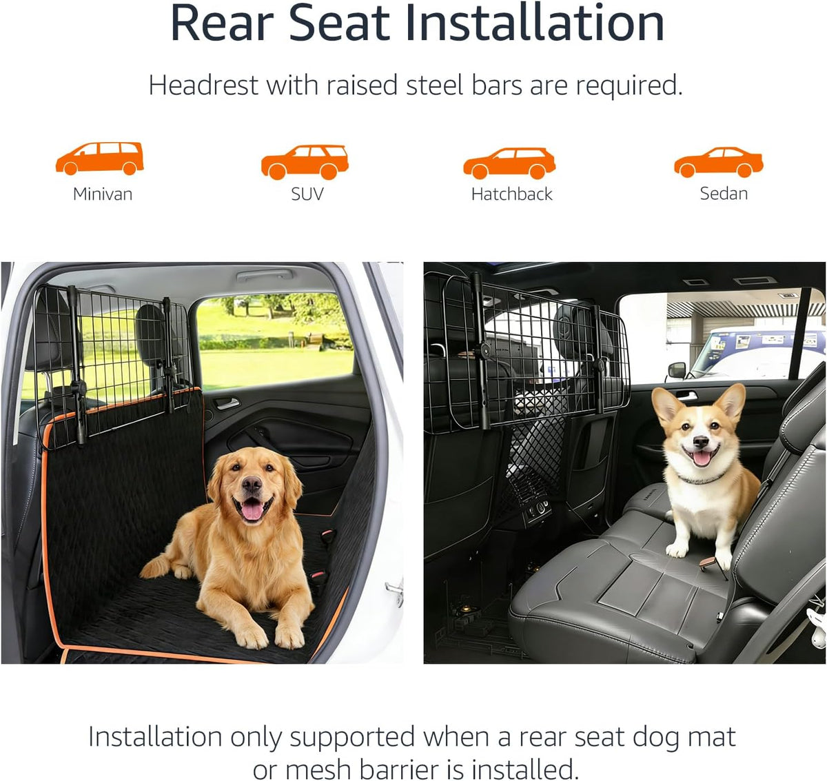 Amazon Basics Adjustable Dog Car Barrier for Vehicles, 59.72 x 5.20 x 16.46 in, Black