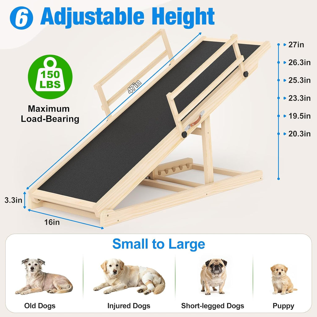 Dog Ramp for Bed, 47'' Long 20.3''-27'' Adjustable Height Pet Ramp