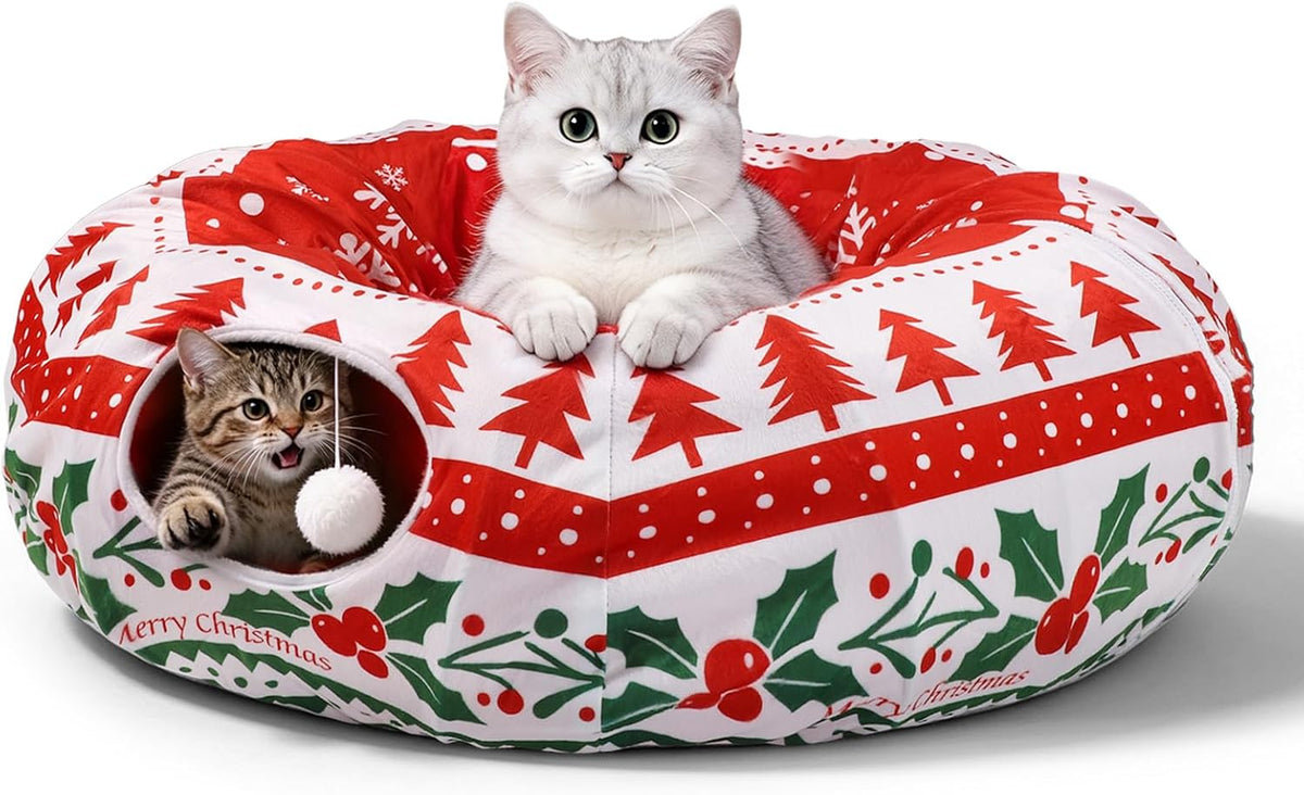 4 Way Cat Tunnels for Indoor Cats with Mouse Toy & Play Ball