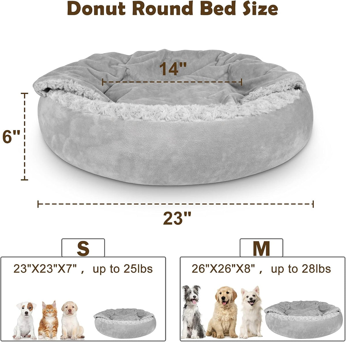 JOEJOY Small Dog Bed Cat Bed with Hooded Blanket, Cozy Cuddler Luxury Puppy Pet Bed, Donut Round Calming Anti-Anxiety Do