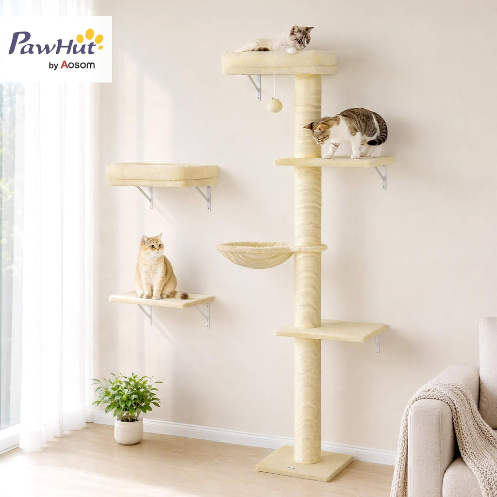 PawHut Cat Wall Shelves for Indoor Kittens Climbing Sleeping, Beige