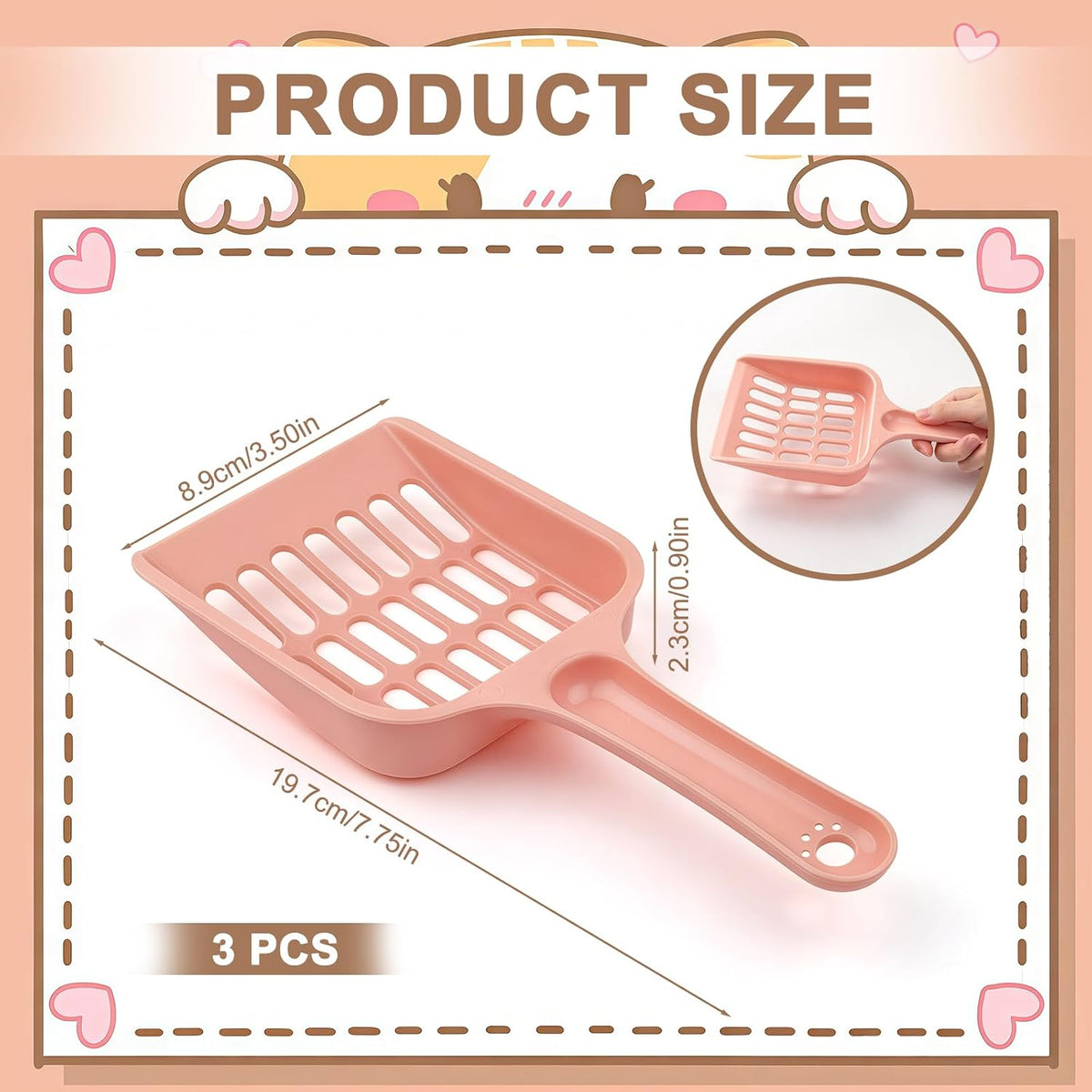 3 Pcs Cat Litter Scooper, Plastic Cat Poop Scoop for Litter Box Cleaning