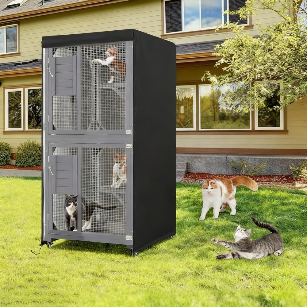 Weatherproof Cat Cage Covers for Outdoor Cats Rain Sheet and Wind Shield Fits Large Furniture Catio 25 x 25 x 158 cm