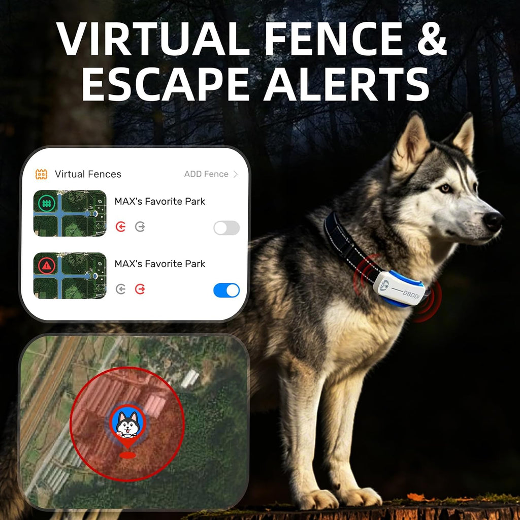GPS Dog Tracker, Includes 40‑Day Subscription, IP67 Waterproof, White