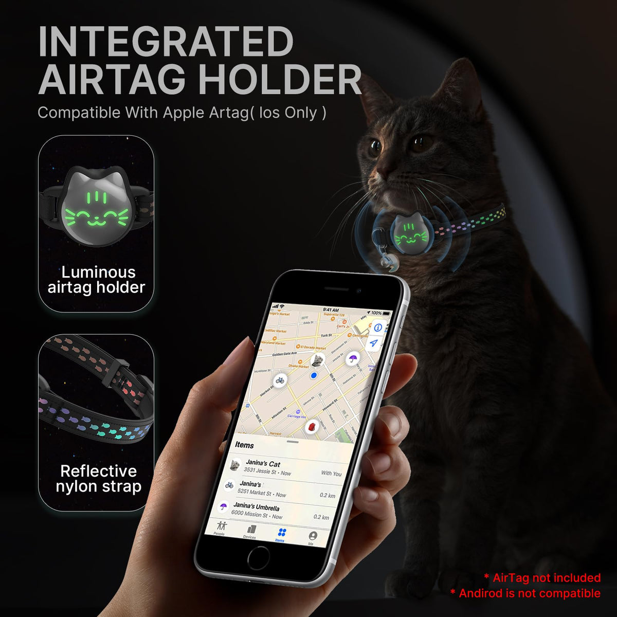 AirTag Cat Collar: Reflective Breakaway Collar, Hidden AirTag Holder