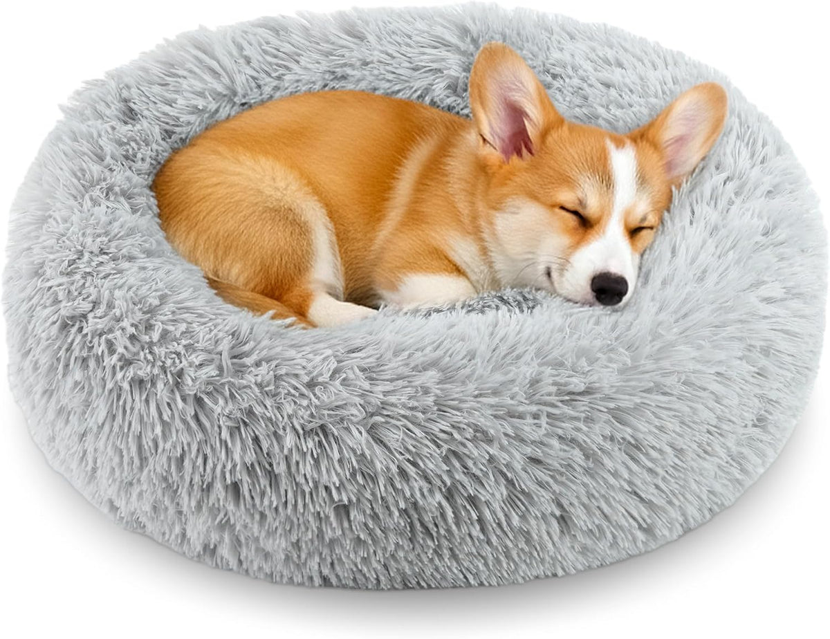 Calming Donut Dog and Cat Bed for Indoor Cats, Anti-Anxiety Round Fluffy Soft Washable Small Pet Bed for Puppy and Kitte