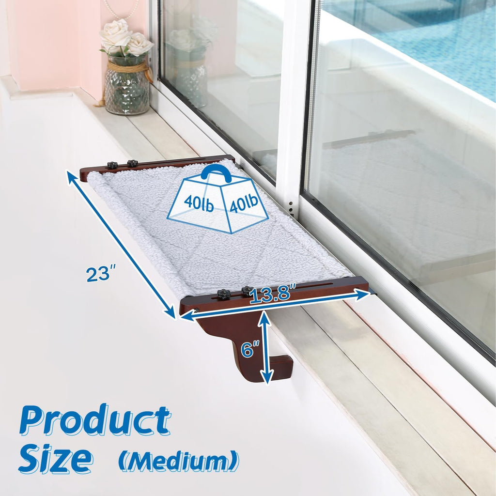 Zakkart Easy Seat Cat Perch for Windowsill (Dark Stained Wood/Gray, M)