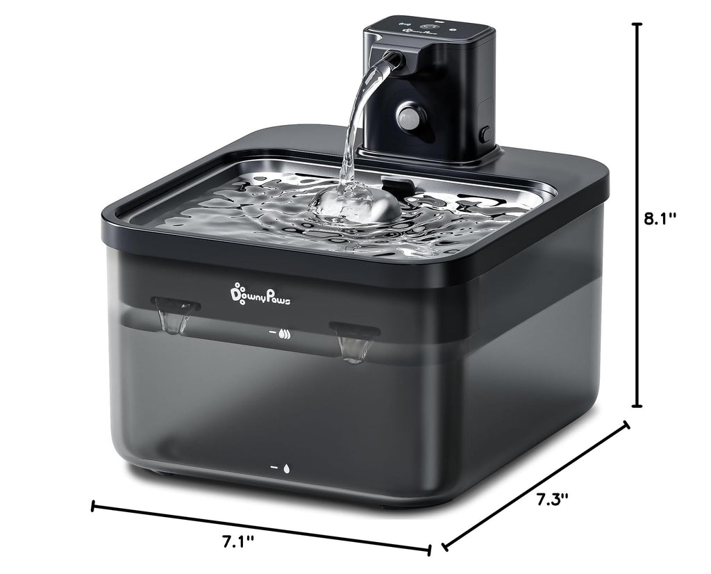DownyPaws Cat Water Fountain Cordless, Pet Fountain, 84oz/2.5L, Black Pro