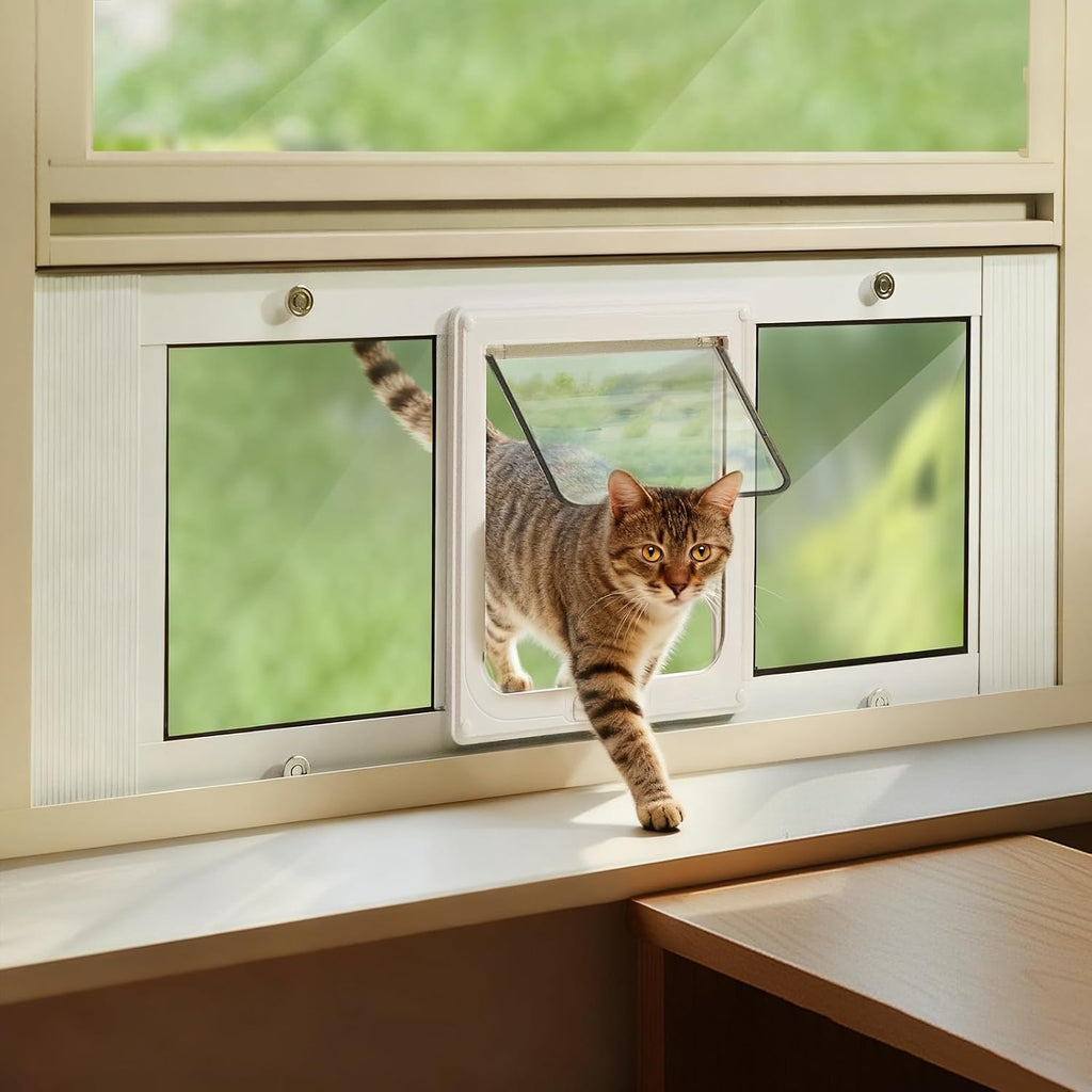 LIBBEPET Cat Door for Window, Adjustable Window Width 27"-32", Medium