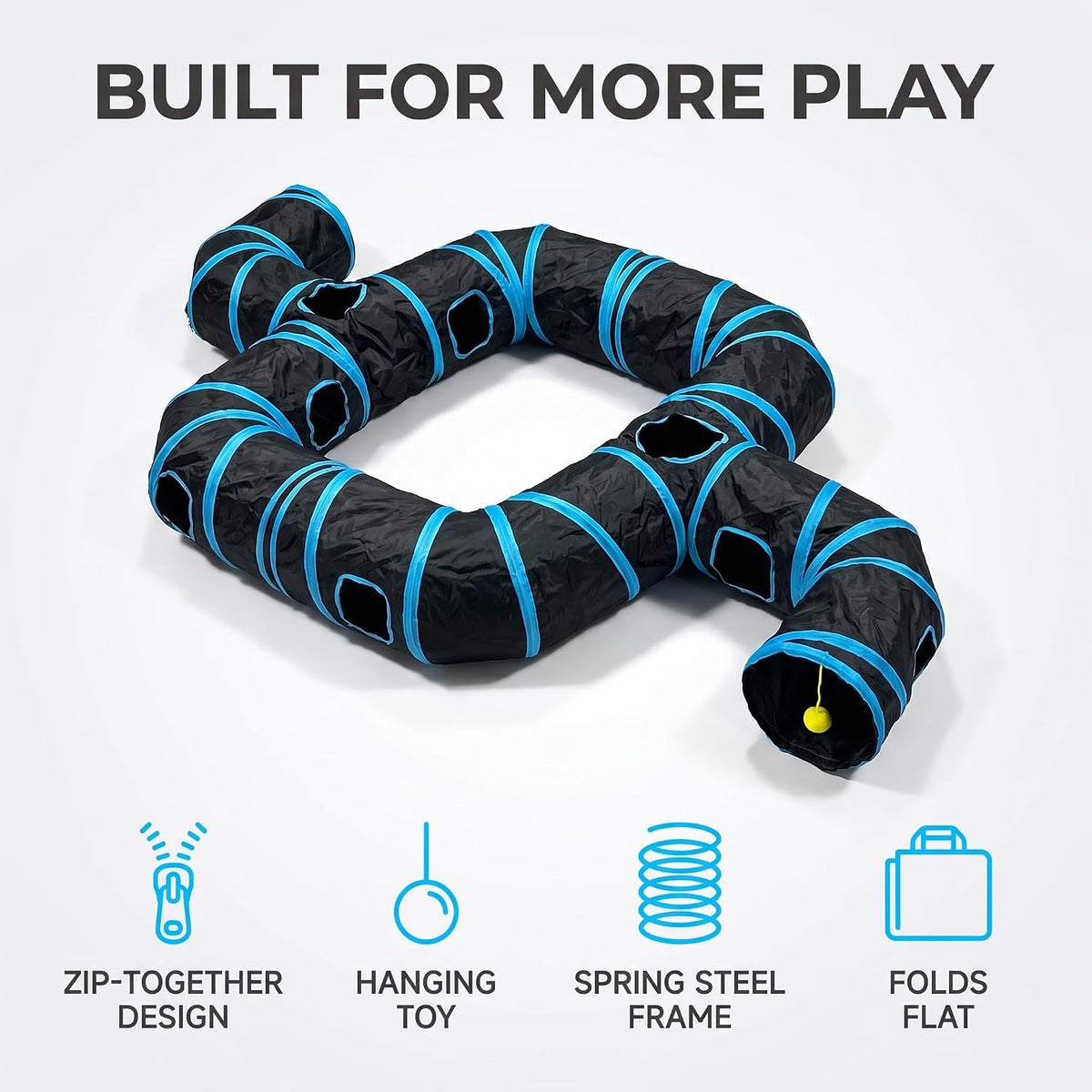Blue & Black Ring Cat Tunnel, Foldable Toy for Indoor Cats & Small Pets